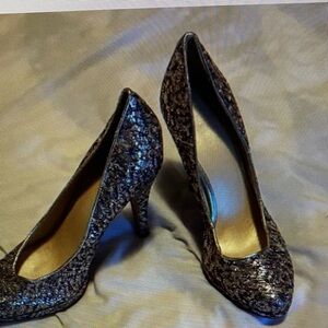 Nine West Glitter Black Heels